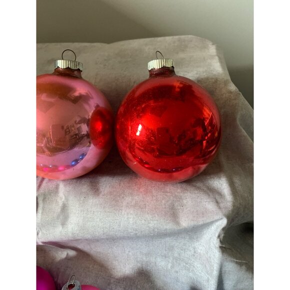 Vintage Shiny Brite Glass Christmas Ornaments Set 11 Teal Pink Red - Picture 4 of 10